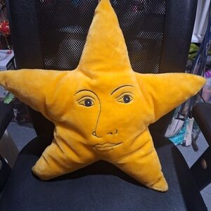 Vintage Salamander Graphix Celestial Yellow Star Face Pillow